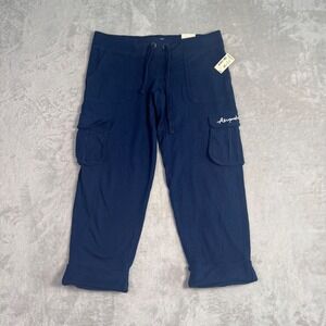 NWT Aeropostale Womens Cropped Cuffed Cargo Joggers‎ M Navy Blue Y2K Logo